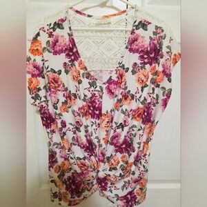 Bobbie Brooks Purple and Orange Floral Blouse